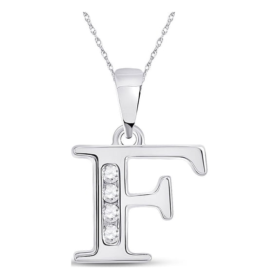 10kt White Gold Womens Round Diamond F Initial Letter Pendant 1/20 Cttw