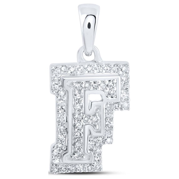 10kt White Gold Womens Round Diamond F Initial Letter Pendant 1/5 Cttw