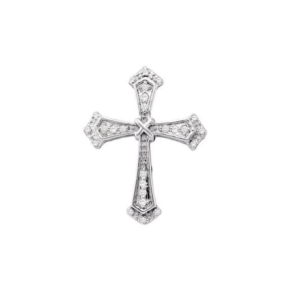 10kt White Gold Womens Round Diamond Flared Cross Pendant 1/10 Cttw