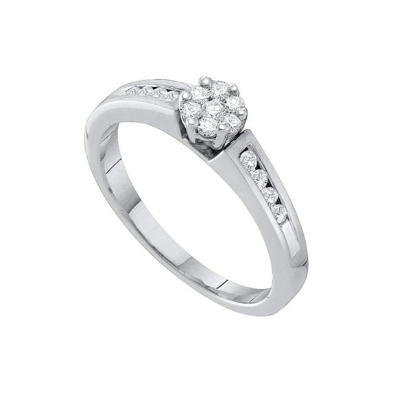 10kt White Gold Womens Round Diamond Flower Cluster Ring 1/4 Cttw