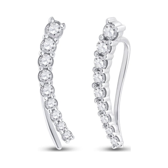 10kt White Gold Womens Round Diamond Graduated Climber Earrings 1/2 Cttw