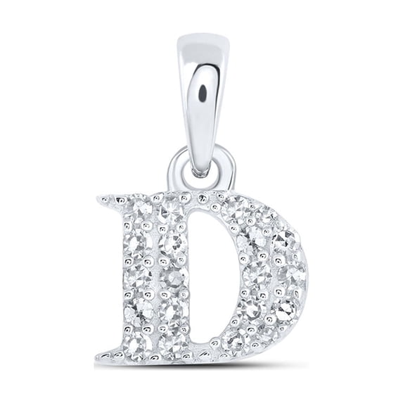 10kt White Gold Womens Round Diamond D Initial Letter Pendant 1/10 Cttw