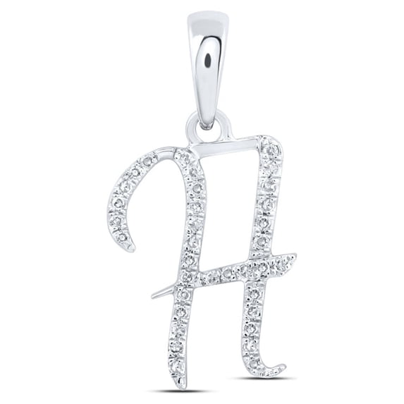 10kt White Gold Womens Round Diamond H Initial Letter Pendant 1/10 Cttw