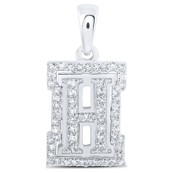 10kt White Gold Womens Round Diamond H Initial Letter Pendant 1/5 Cttw