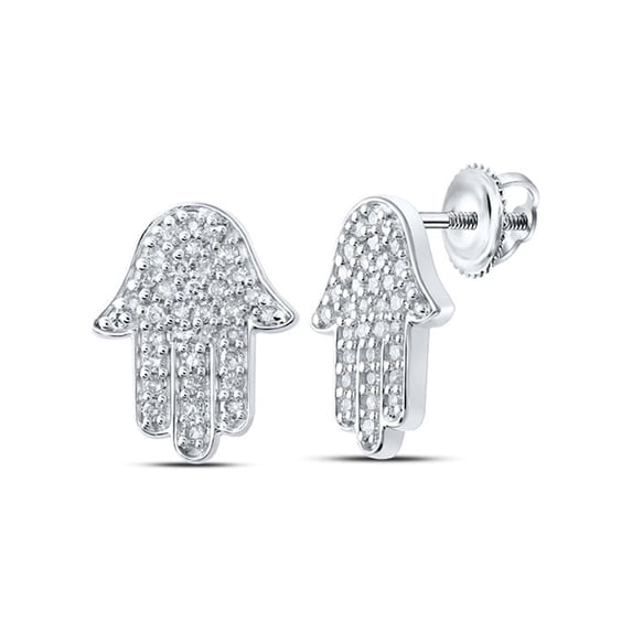 10kt White Gold Womens Round Diamond Hamsa Earrings 1/5 Cttw