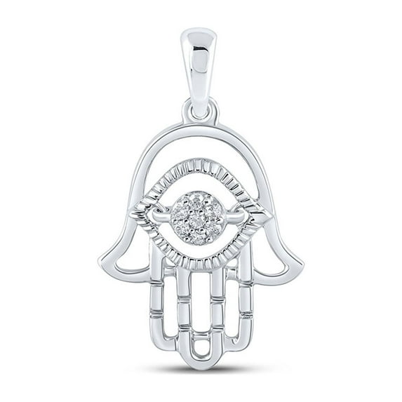 10kt White Gold Womens Round Diamond Hamsa Pendant 1/20 Cttw