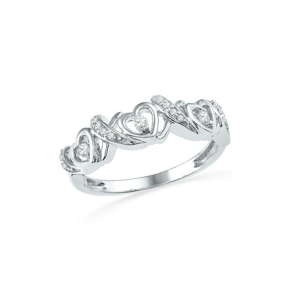 10kt White Gold Womens Round Diamond Heart Band Ring 1/8 Cttw