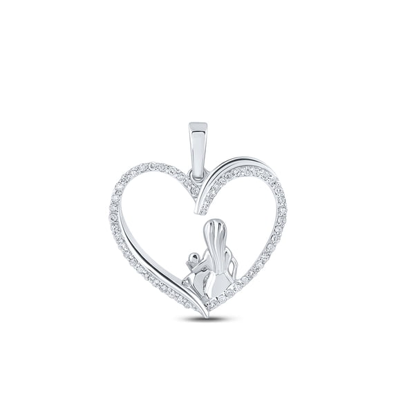 10kt White Gold Womens Round Diamond Heart Child Mom Pendant 1/5 Cttw
