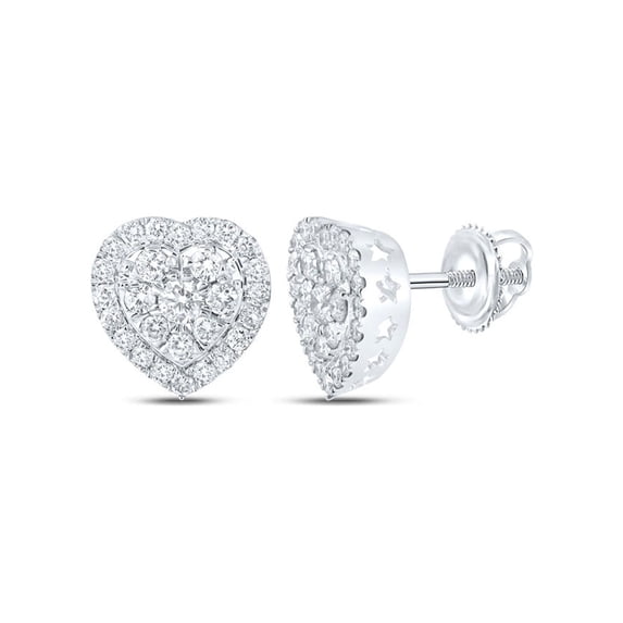 10kt White Gold Womens Round Diamond Heart Earrings 2 Cttw