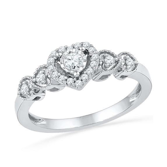 10kt White Gold Womens Round Diamond Heart Love Ring 1/5 Cttw