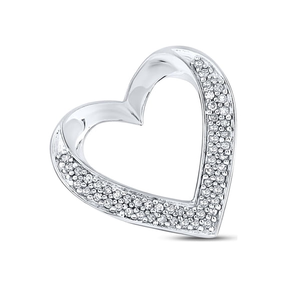 10kt White Gold Womens Round Diamond Heart Pendant 1/10 Cttw