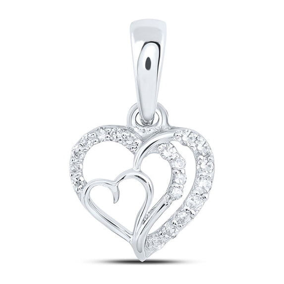 10kt White Gold Womens Round Diamond Heart Pendant 1/10 Cttw