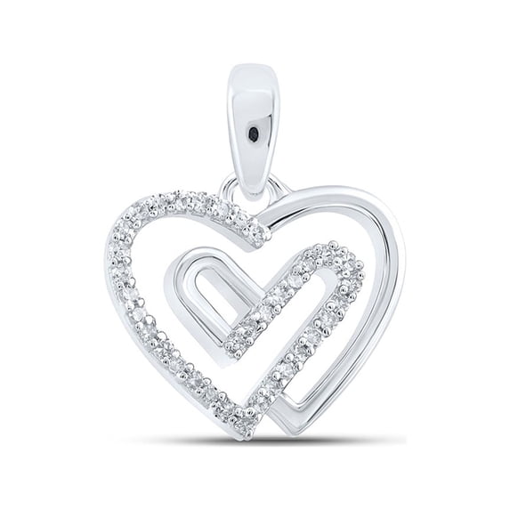 10kt White Gold Womens Round Diamond Heart Pendant 1/12 Cttw