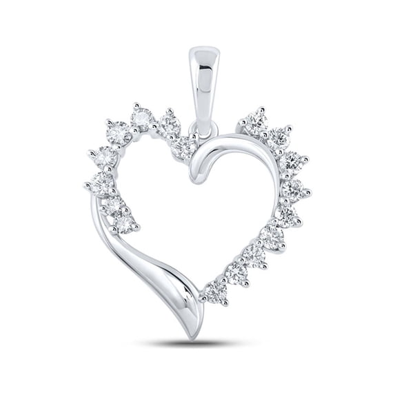 10kt White Gold Womens Round Diamond Heart Pendant 1/2 Cttw