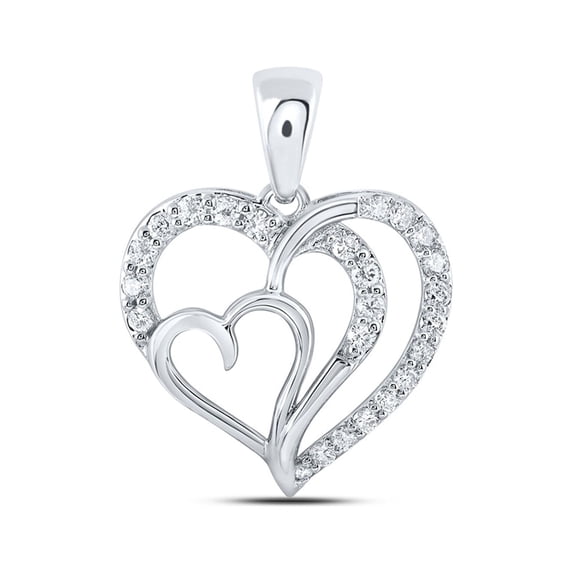 10kt White Gold Womens Round Diamond Heart Pendant 1/3 Cttw