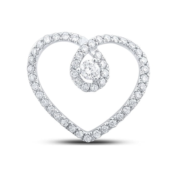 10kt White Gold Womens Round Diamond Heart Pendant 1/3 Cttw