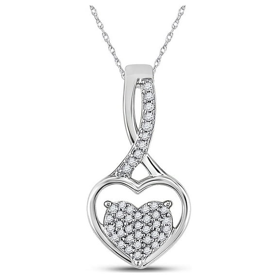 10kt White Gold Womens Round Diamond Heart Pendant 1/6 Cttw