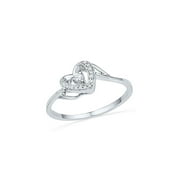 DIAMOND DEAL 10kt White Gold Womens Round Diamond Heart Promise Ring 1/12 Cttw