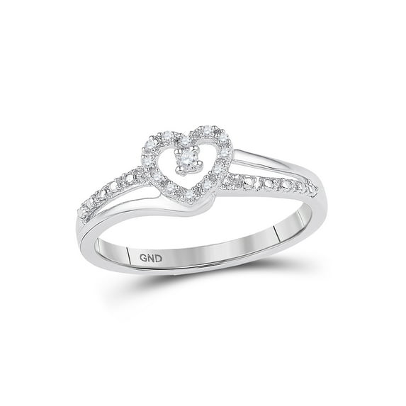 10kt White Gold Womens Round Diamond Heart Promise Ring 1/20 Cttw