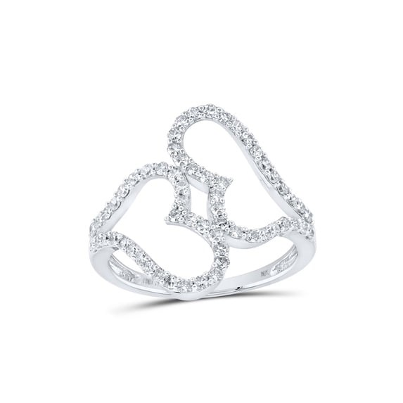 10kt White Gold Womens Round Diamond Heart Ring 1/2 Cttw