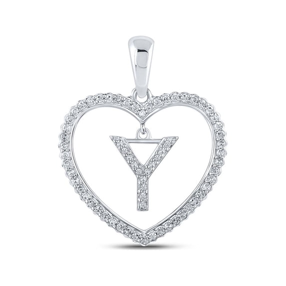 10kt White Gold Womens Round Diamond Heart Y Letter Pendant 1/4 Cttw