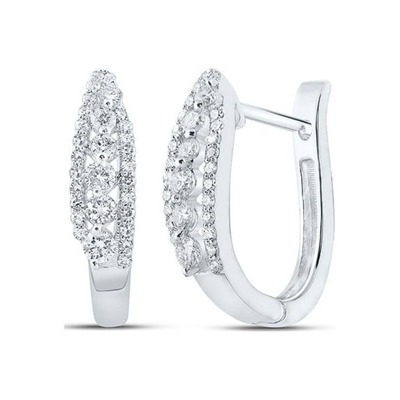 10kt White Gold Womens Round Diamond Hoop Earrings 1/2 Cttw