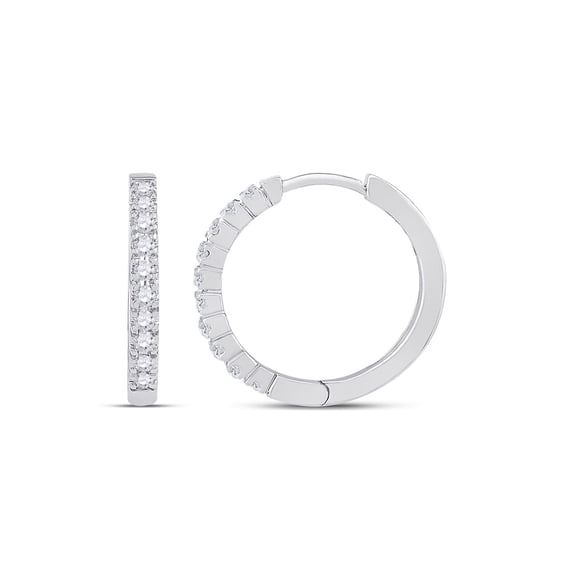 10kt White Gold Womens Round Diamond Hoop Earrings 1/4 Cttw