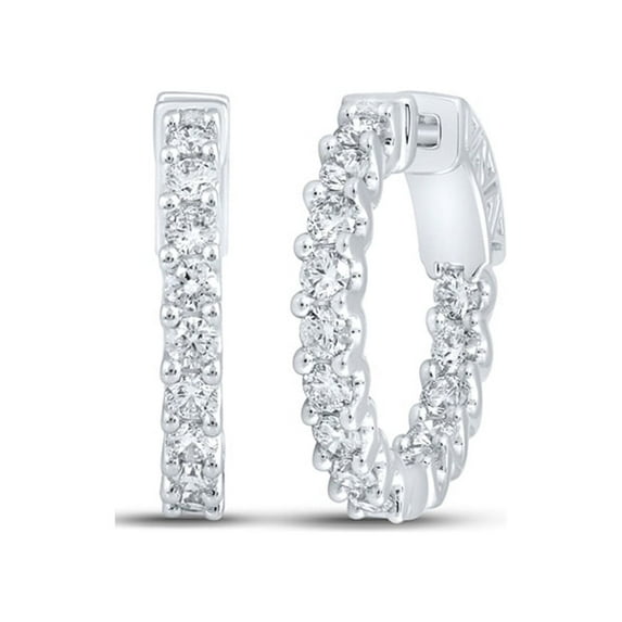 10kt White Gold Womens Round Diamond In Out Hoop Earrings 2 Cttw