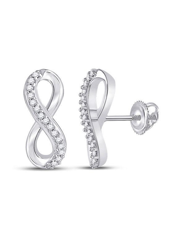 10kt White Gold Womens Round Diamond Infinity Earrings 1/20 Cttw