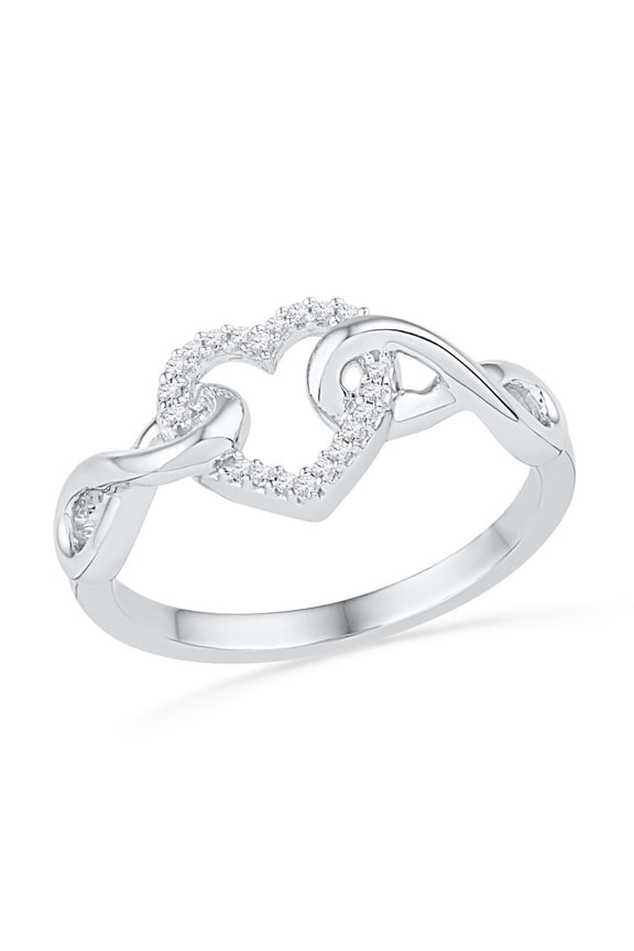 10kt White Gold Womens Round Diamond Infinity Twist Heart Ring 1/10 Cttw