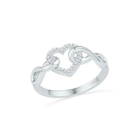 10kt White Gold Womens Round Diamond Infinity Twist Heart Ring 1/10 Cttw