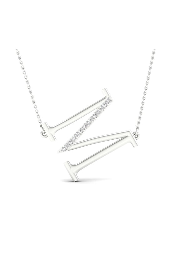 10kt White Gold Womens Round Diamond Initial M Letter Necklace 1/20 Cttw