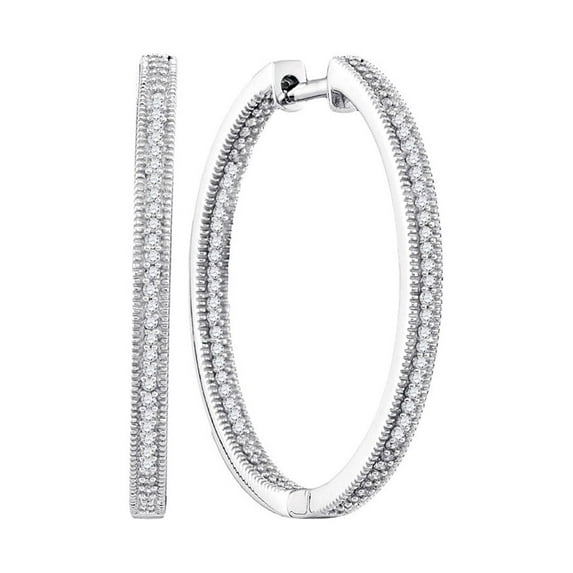 10kt White Gold Womens Round Diamond Inside Outside Hoop Earrings 1/2 Cttw