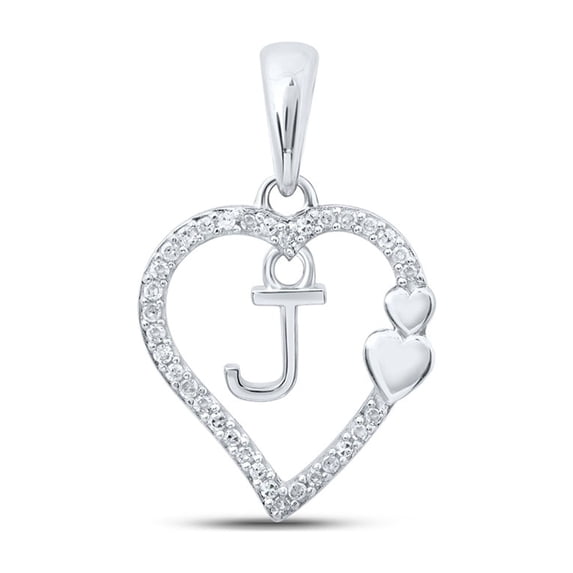 10kt White Gold Womens Round Diamond J Heart Letter Pendant 1/10 Cttw