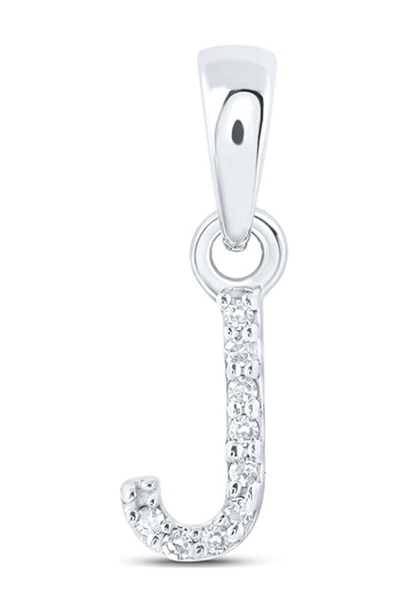 10kt White Gold Womens Round Diamond J Initial Letter Pendant .02 Cttw