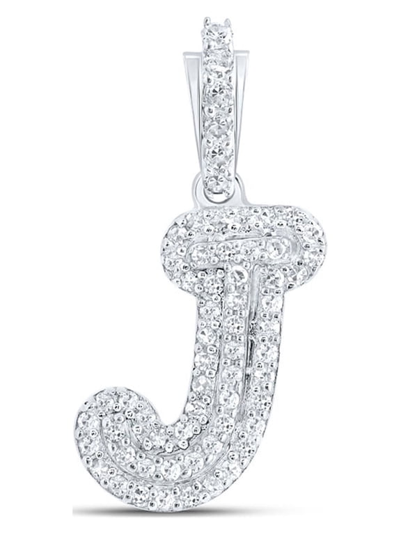 10kt White Gold Womens Round Diamond J Initial Letter Pendant 1/6 Cttw
