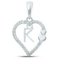thumbnail image 1 of 10kt White Gold Womens Round Diamond K Heart Letter Pendant 1/10 Cttw, 1 of 1