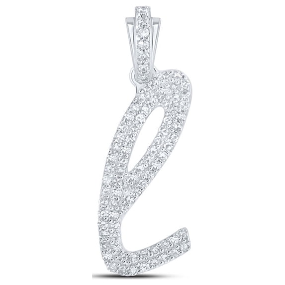 10kt White Gold Womens Round Diamond L Cursive Initial Letter Pendant 3/8 Cttw