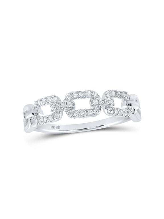 10kt White Gold Womens Round Diamond Link Stackable Band Ring 1/5 Cttw