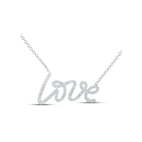 10kt White Gold Womens Round Diamond Love Fashion Necklace 1/4 Cttw
