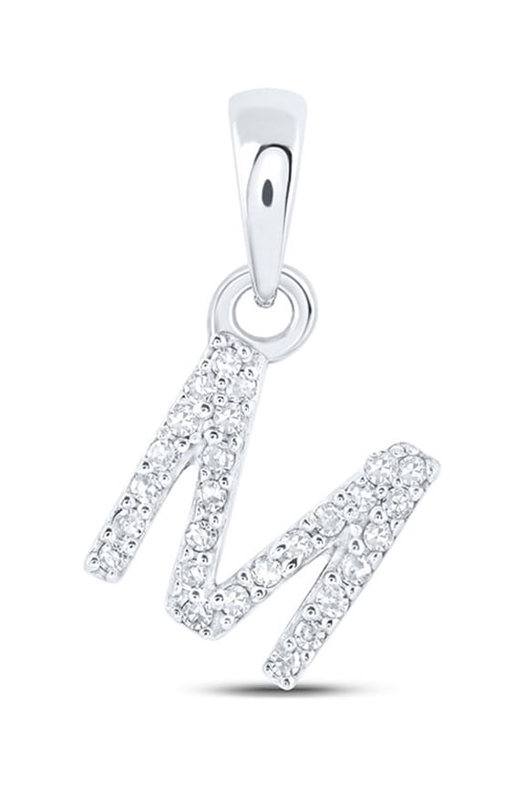10kt White Gold Womens Round Diamond M Initial Letter Pendant 1/20 Cttw