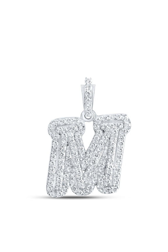 10kt White Gold Womens Round Diamond M Initial Letter Pendant 1/4 Cttw