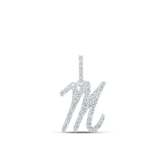10kt White Gold Womens Round Diamond M Initial Letter Pendant 1/5 Cttw