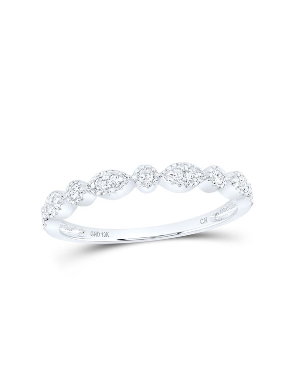 10kt White Gold Womens Round Diamond Marquise Dot Stackable Band Ring 1/6 Cttw