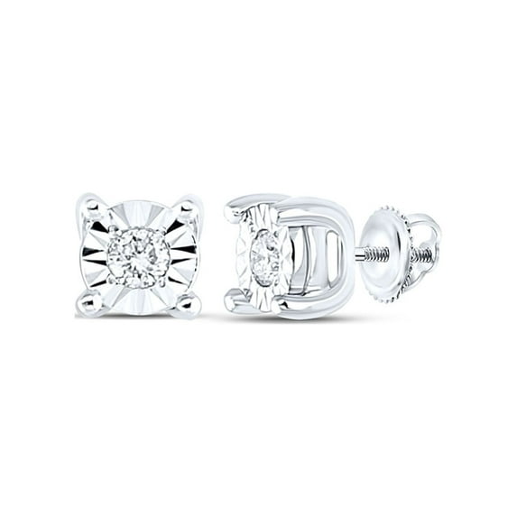 10k White Gold Diamond Solitaire Stud Earrings - .06 Carats, Illusion Set, 3.5mm