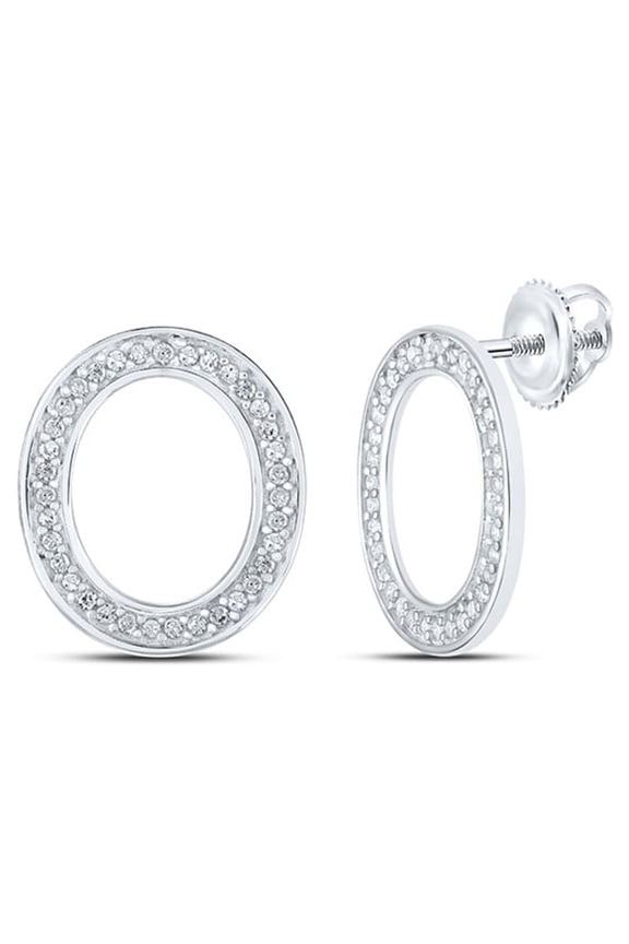 10kt White Gold Womens Round Diamond O Initial Letter Earrings 1/8 Cttw