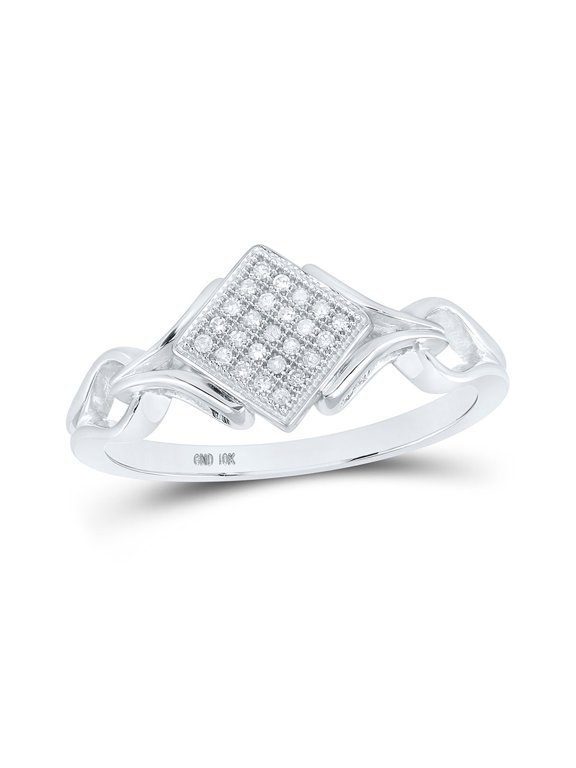 10kt White Gold Womens Round Diamond Offset Square Ring 1/12 Cttw