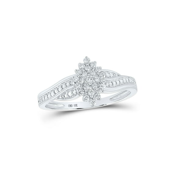10kt White Gold Womens Round Diamond Oval Cluster Ring 1/5 Cttw
