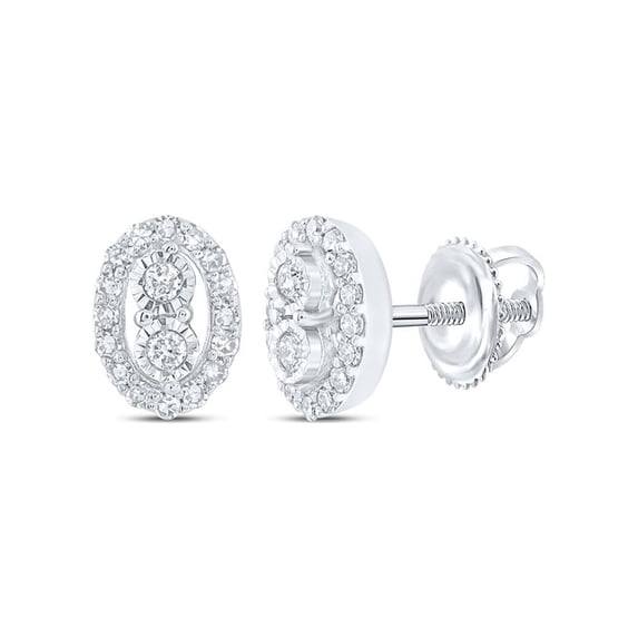 10kt White Gold Womens Round Diamond Oval Earrings 1/5 Cttw