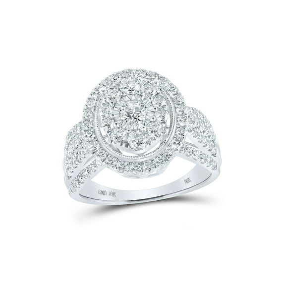 10kt White Gold Womens Round Diamond Oval Ring 1-1/2 Cttw